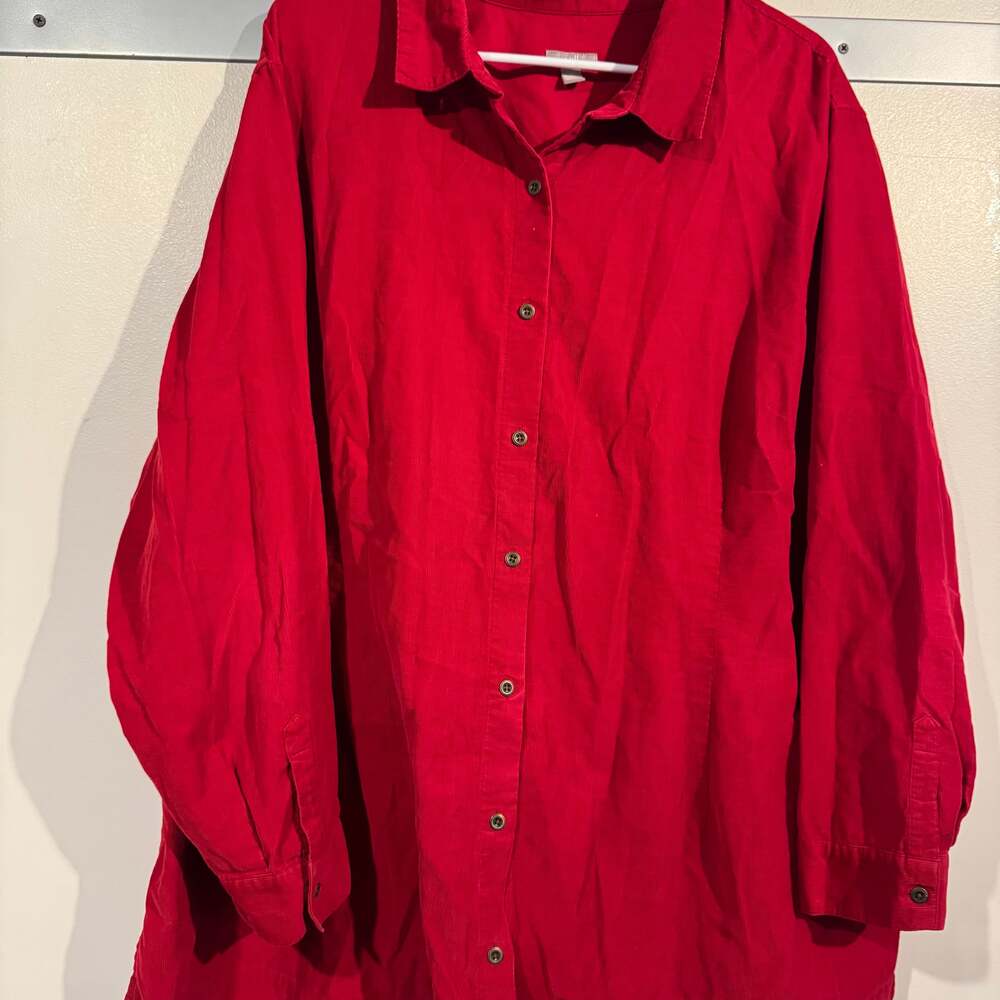 J. Jill Red Pima Stretch Cotton Long Sleeve Button-Down Tunic Top